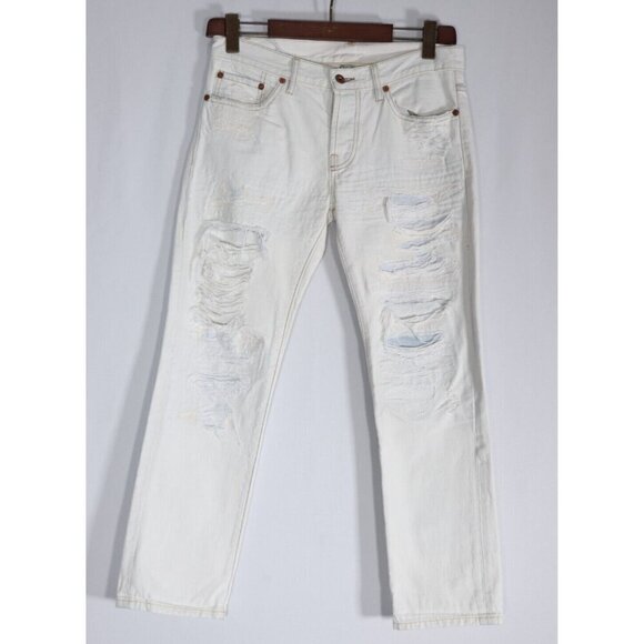 NSF Womens US 27 White Straight Slouch Boyfriend Jeans Distressed Straight Denim - Picture 7 of 7